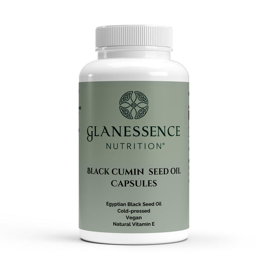 Glanesence Nutrition Black Cumin Seed Oil Capsules bottle on a white background